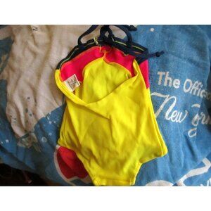 GIRLS 3 Swimsuit Vintage 1980's NYLON STRETCH COLORBLOCK 1 Piece CASTAWAYS NEW